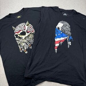 Zero Foxtrot Mens XL T Shirt Lot (2) Black Viking & George Washington Skull Tee